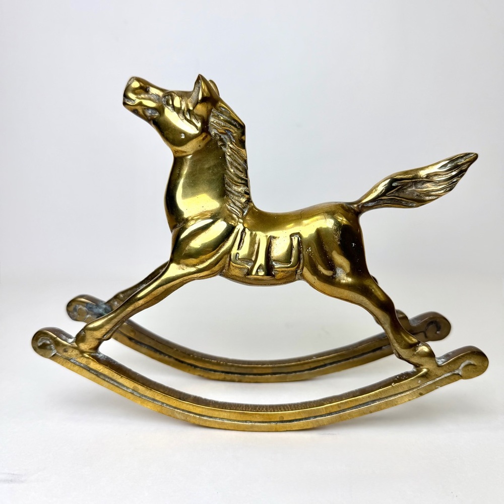 Vintage Brass Rocking Horse Figurine Heavy 7x6 Home Decor - Picture 3 of 11